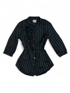 Women’s Y2K 2008 Converse One Star Dark Green Navy Checkered Button Up Blouse XS